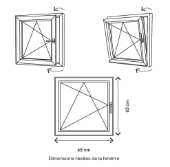 GoodHome Fenêtre 1 vantail oscillo-battante, tirant gauche double vitrage en PVC blanc l.65 x H.63 cm