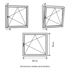 Fenêtre 1 vantail oscillo-battante, tirant droit double vitrage en PVC blanc l.85 x H.78 cm-GoodHome Online