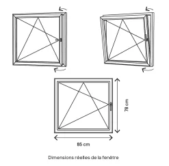 GoodHome Fenêtre 1 vantail oscillo-battante, tirant gauche double vitrage en PVC blanc l.85 x H.78 cm