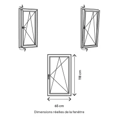 Fenêtre 1 vantail oscillo-battante, tirant droit double vitrage en PVC blanc l.65 x H.118 cm-GoodHome Discount