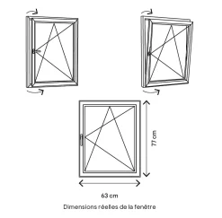 Fenêtre 1 vantail oscillo-battante, tirant droit double vitrage en aluminium blanc l.63 x H.77 cm-GoodHome Hot