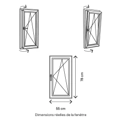 GoodHome Fenêtre 1 vantail oscillo-battante, tirant droit double vitrage en PVC blanc l.55 x H.78 cm