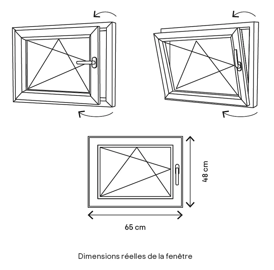 Fenêtre 1 vantail oscillo-battante, tirant gauche double vitrage en PVC blanc l.65 x H.48 cm-GoodHome