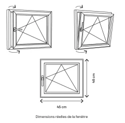 GoodHome Fenêtre 1 vantail oscillo-battante, tirant droit double vitrage en PVC blanc l.45 x H.48 cm