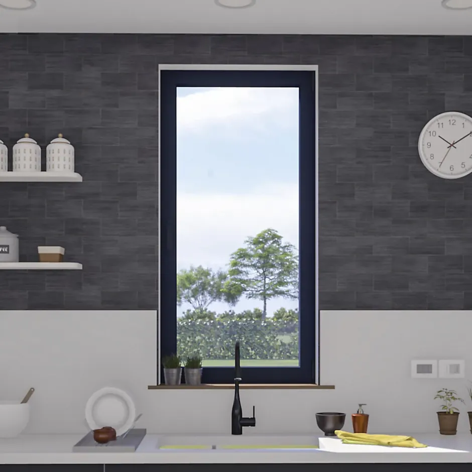 Fenêtre 1 vantail oscillo-battante, tirant gauche double vitrage en aluminium gris l.43 x H.67 cm-GoodHome Clearance