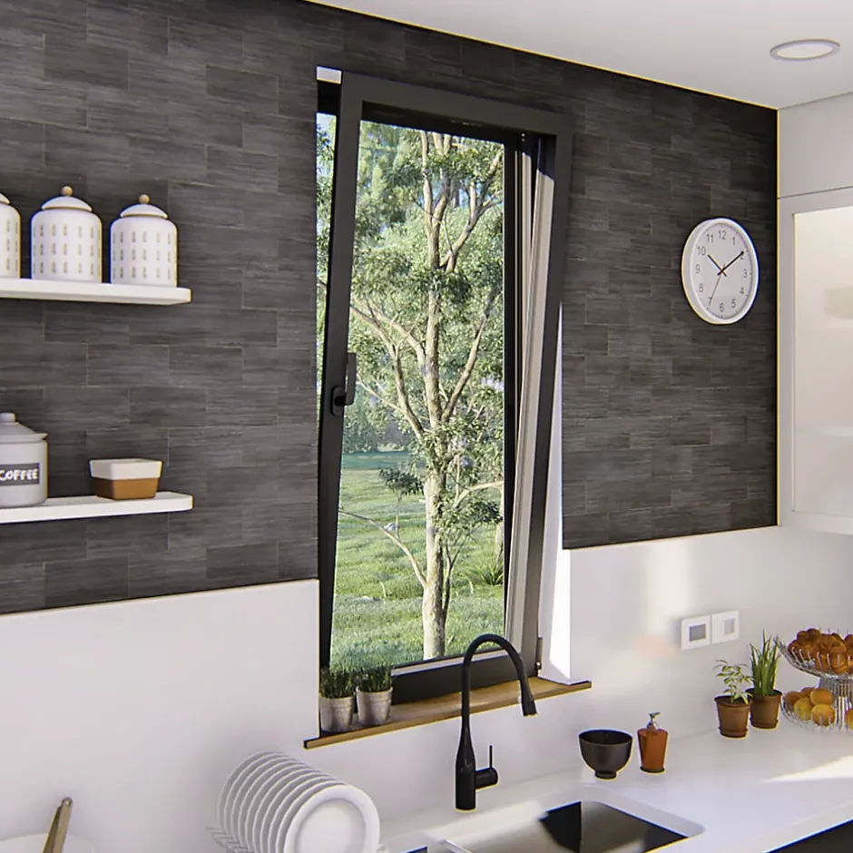 Fenêtre 1 vantail oscillo-battante, tirant gauche double vitrage en aluminium gris l.43 x H.67 cm-GoodHome Clearance