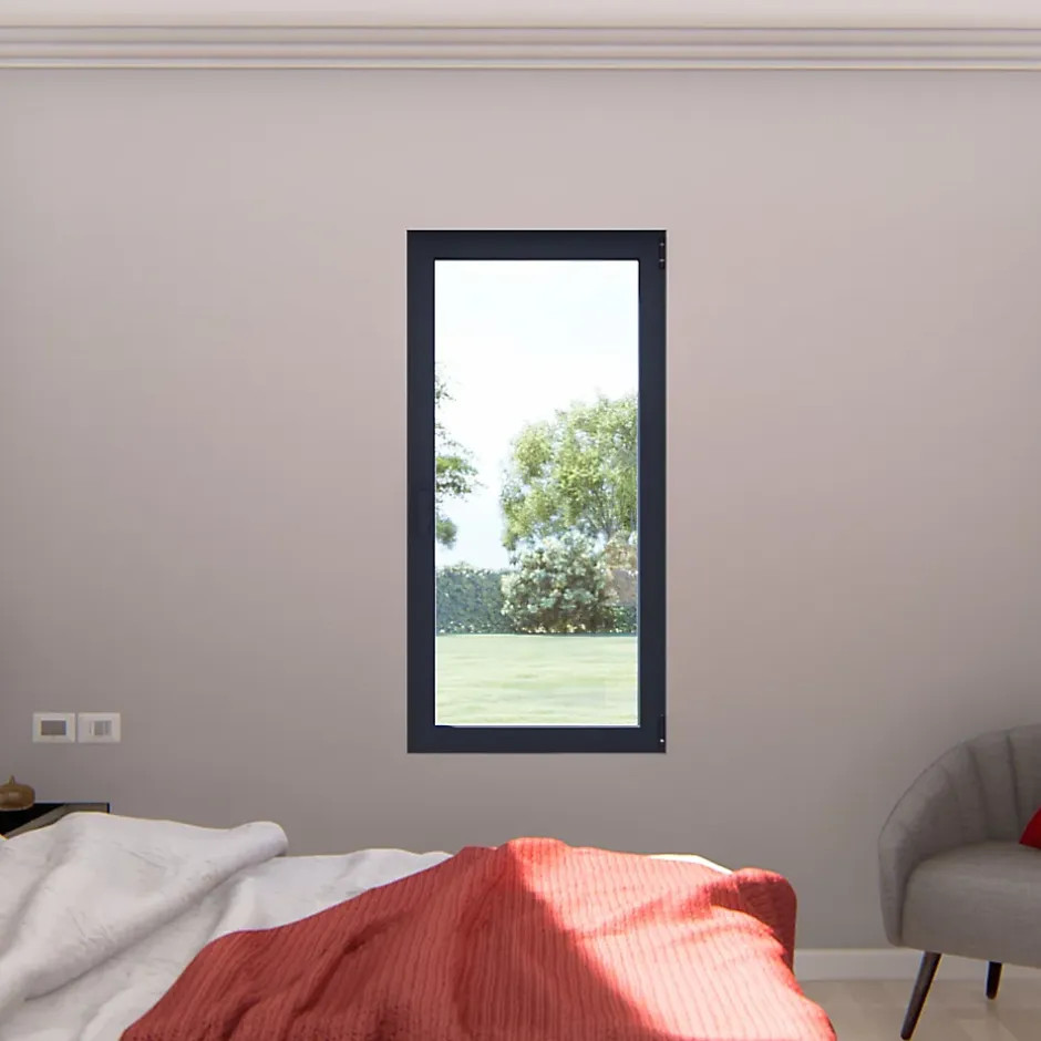 Fenêtre 1 vantail oscillo-battante, tirant gauche double vitrage en aluminium gris l.43 x H.67 cm-GoodHome Clearance