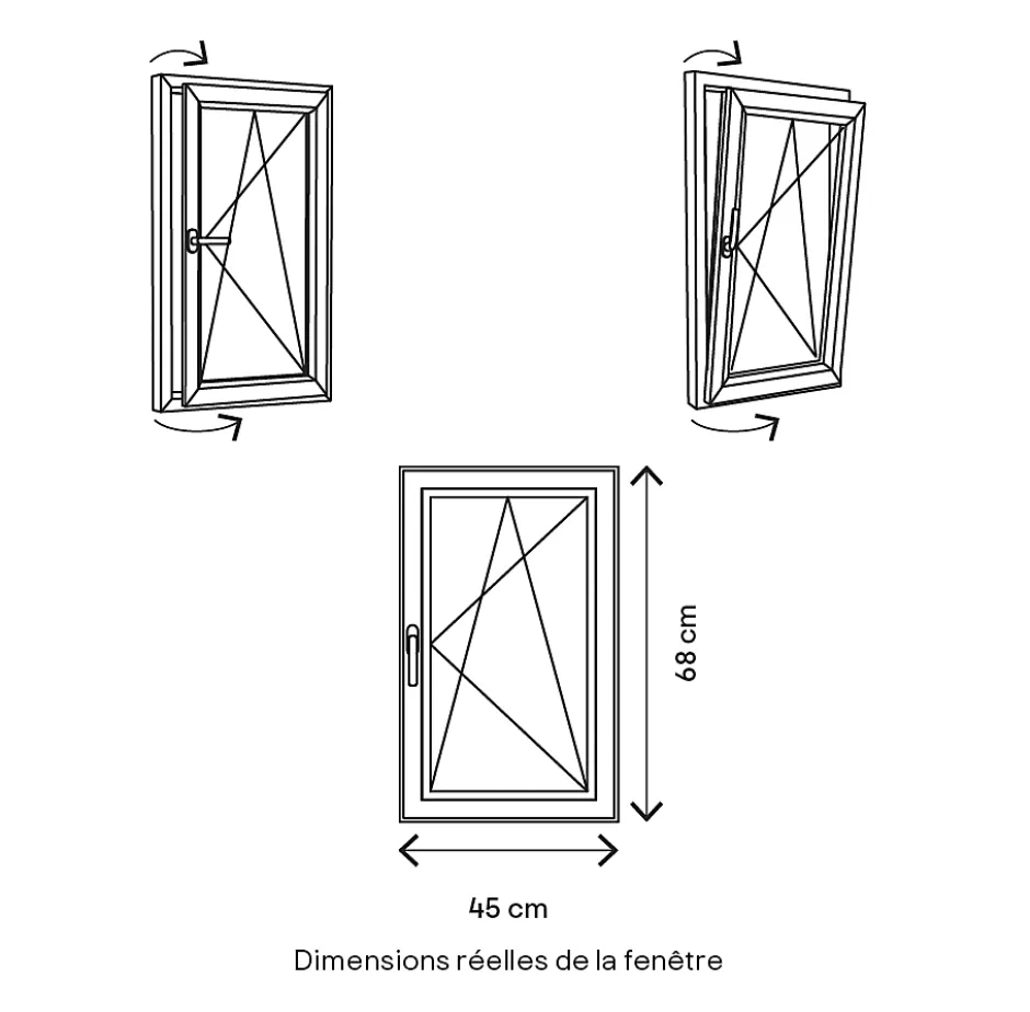 GoodHome Fenêtre 1 vantail oscillo-battante, tirant droit double vitrage en PVC blanc l.45 x H.68 cm