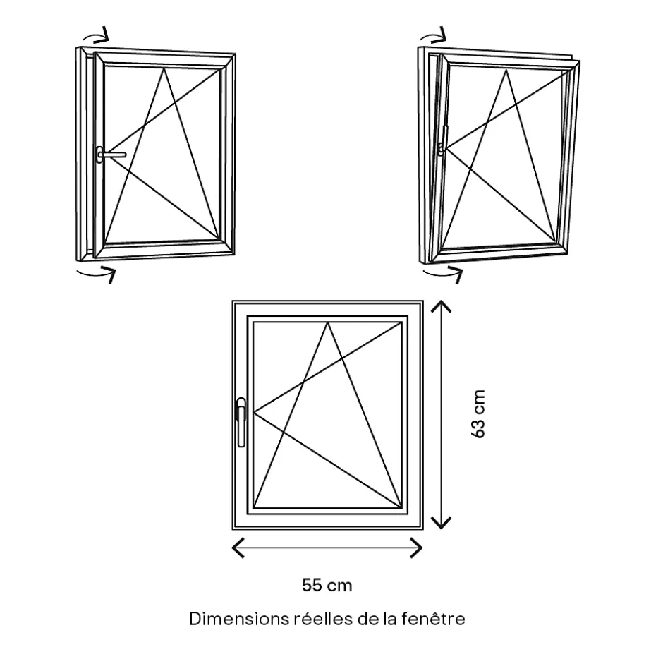 GoodHome Fenêtre 1 vantail oscillo-battante, tirant droit double vitrage en PVC blanc l.55 x H.63 cm