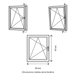 GoodHome Fenêtre 1 vantail oscillo-battante, tirant gauche double vitrage en aluminium blanc l.43 x H.47 cm
