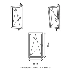 Fenêtre 1 vantail oscillo-battante, tirant gauche double vitrage en PVC blanc l.65 x H.108 cm-GoodHome Clearance