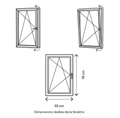 Fenêtre 1 vantail oscillo-battante, tirant gauche double vitrage en PVC blanc l.55 x H.78 cm-GoodHome Hot