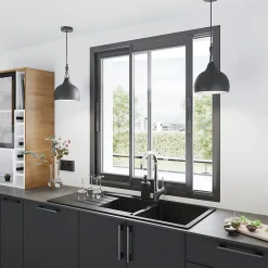 GoodHome Fenêtre 2 vantaux coulissante double vitrage en aluminium gris l.123 x H.137 cm