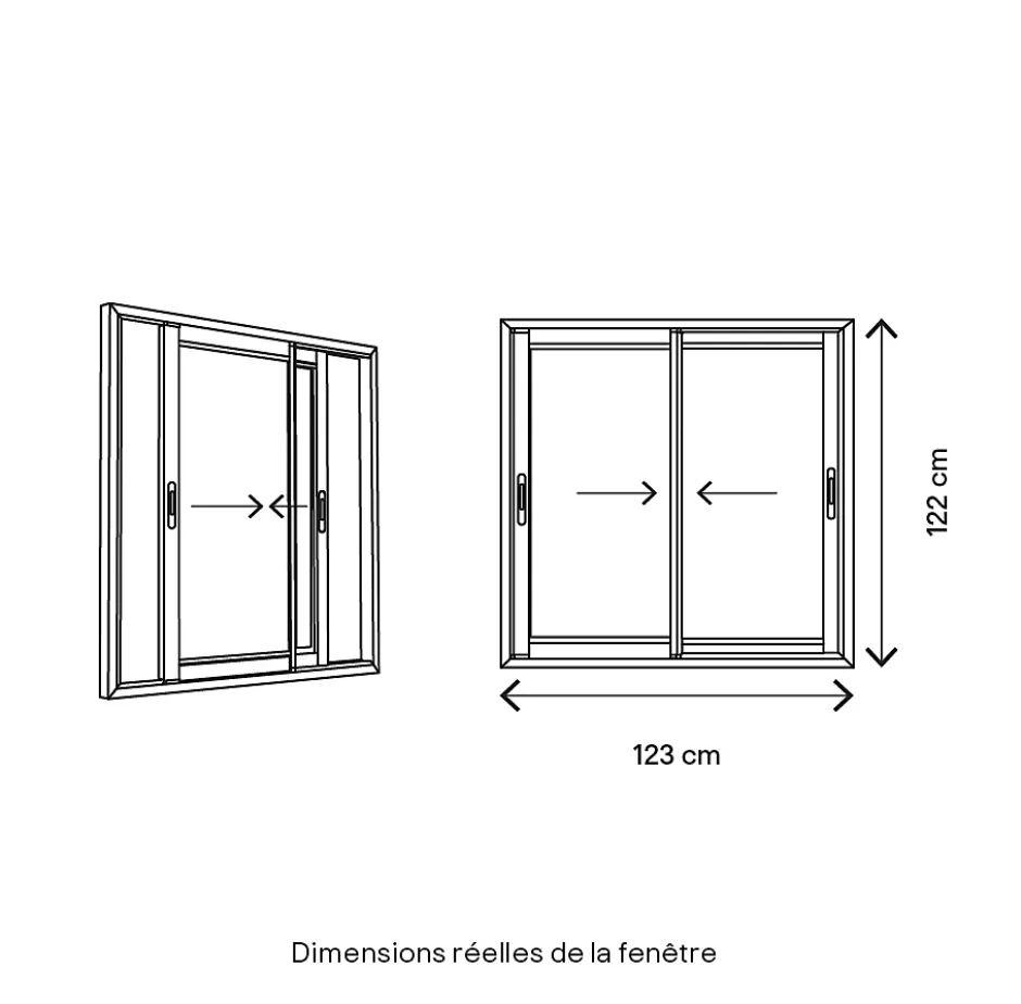 GoodHome Fenêtre 2 vantaux coulissante double vitrage en aluminium gris l.123 x H.122 cm
