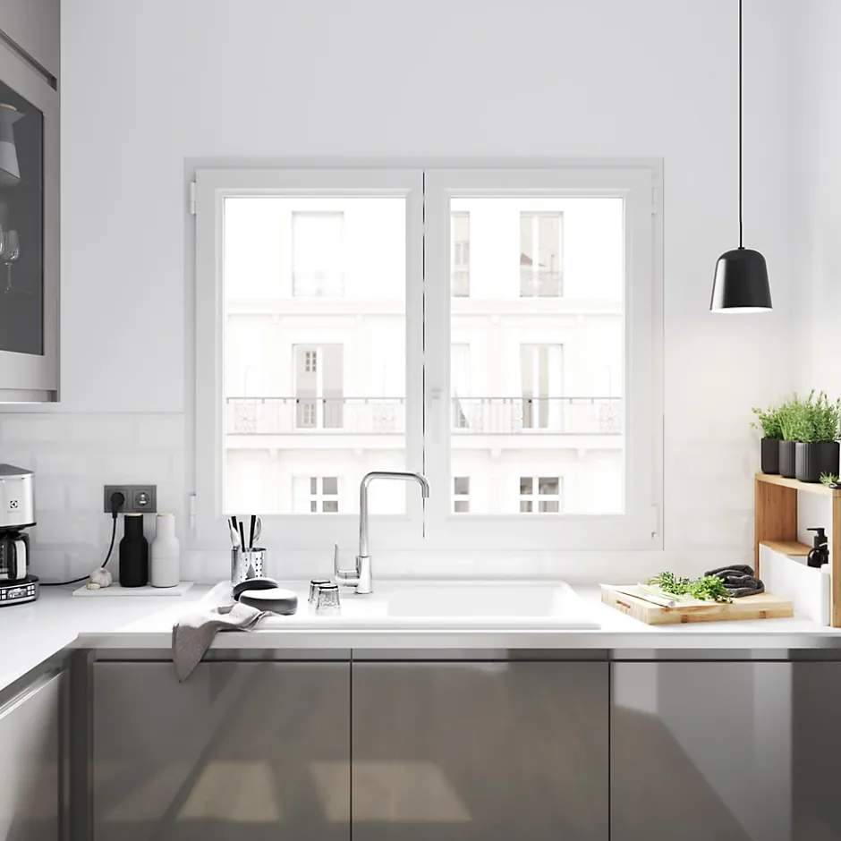 GoodHome Fenêtre 2 vantaux oscillo-battante, tirant droit double vitrage en PVC blanc l.125 x H.158 cm