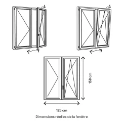GoodHome Fenêtre 2 vantaux oscillo-battante, tirant droit double vitrage en PVC blanc l.125 x H.158 cm