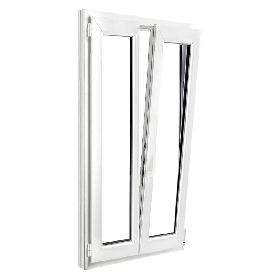 Fenêtre 2 vantaux oscillo-battante, tirant droit double vitrage en PVC blanc l.85 x H.158 cm-GoodHome