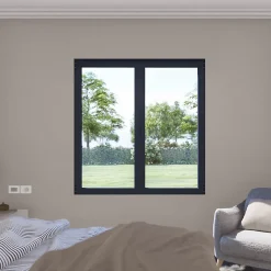 GoodHome Fenêtre 2 vantaux oscillo-battante, tirant droit double vitrage en aluminium gris l.123 x H.107 cm