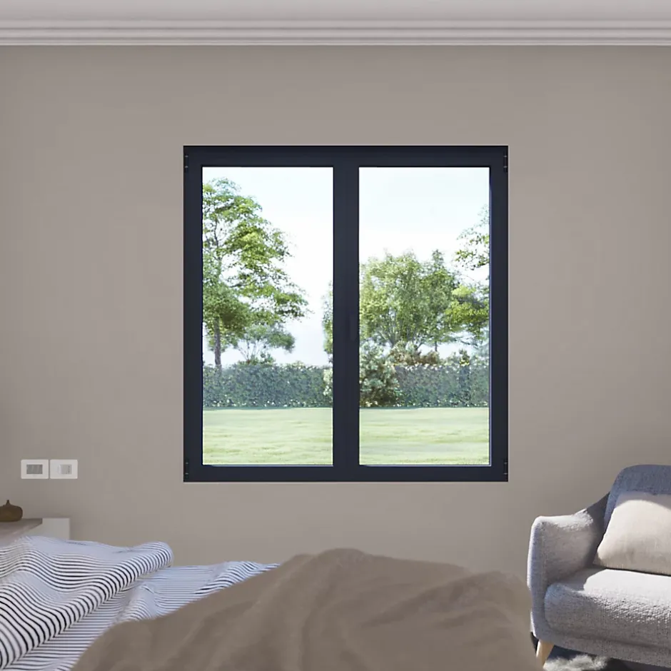 GoodHome Fenêtre 2 vantaux oscillo-battante, tirant droit double vitrage en aluminium gris l.123 x H.107 cm