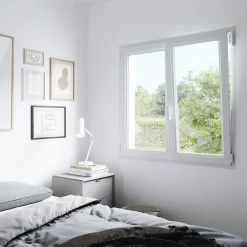 Fenêtre 2 vantaux oscillo-battante, tirant droit double vitrage en PVC blanc l.105 x H.188 cm-GoodHome Sale