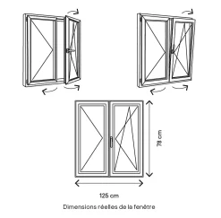 GoodHome Fenêtre 2 vantaux oscillo-battante, tirant droit double vitrage en PVC blanc l.125 x H.78 cm