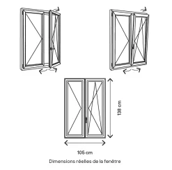 GoodHome Fenêtre 2 vantaux oscillo-battante, tirant droit double vitrage en PVC blanc l.105 x H.138 cm