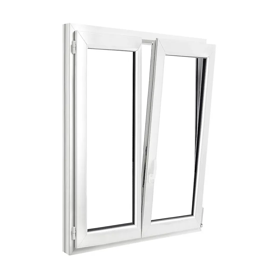 GoodHome Fenêtre 2 vantaux oscillo-battante, tirant droit double vitrage en PVC blanc l.105 x H.138 cm