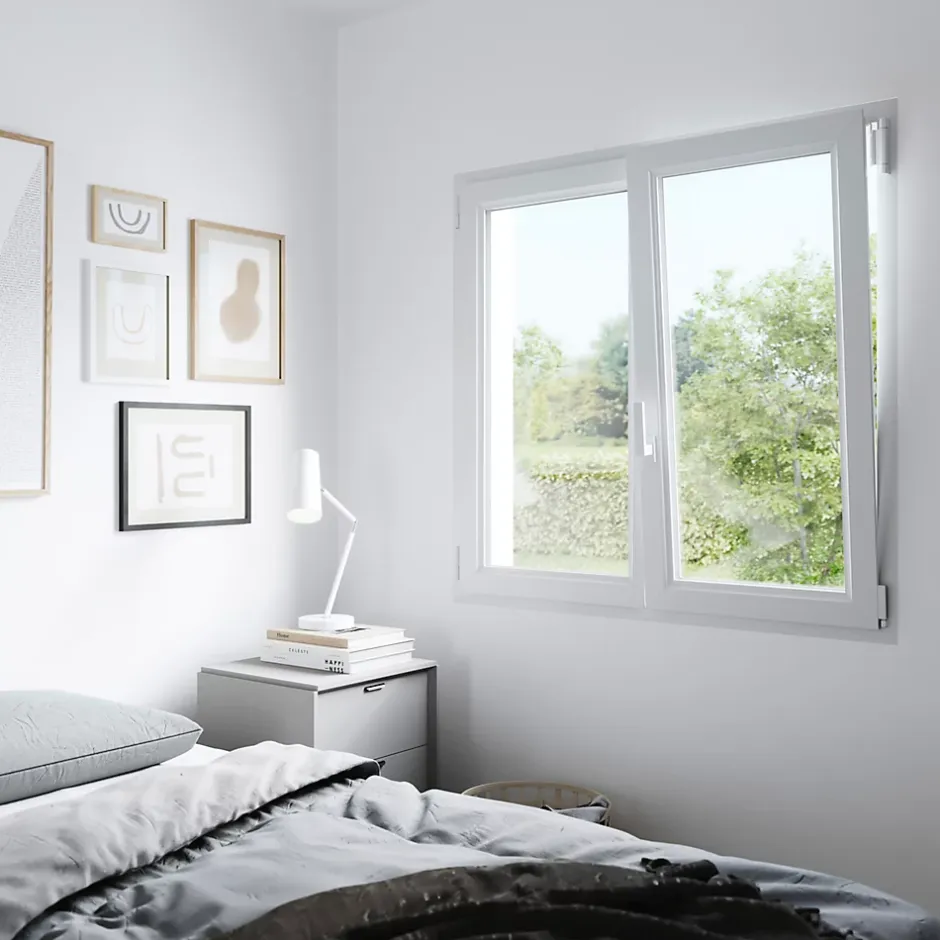 GoodHome Fenêtre 2 vantaux oscillo-battante, tirant droit double vitrage en PVC blanc l.105 x H.138 cm