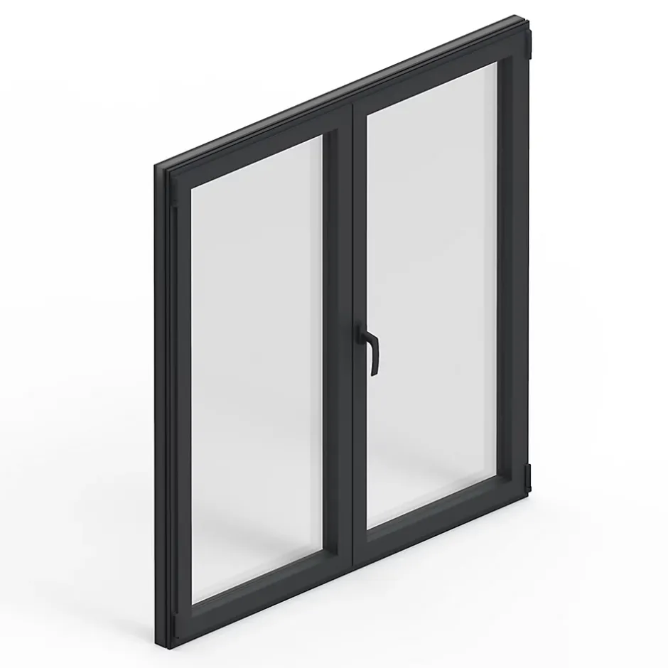 Fenêtre 2 vantaux oscillo-battante, tirant droit double vitrage en aluminium gris l.103 x H.127 cm-GoodHome Outlet