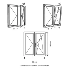 GoodHome Fenêtre 2 vantaux oscillo-battante, tirant droit double vitrage en PVC blanc l.85 x H.98 cm