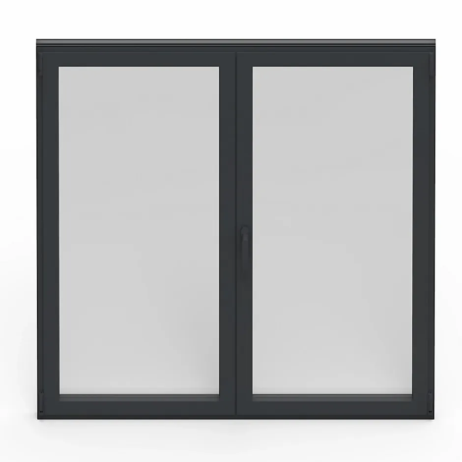 GoodHome Fenêtre 2 vantaux oscillo-battante, tirant droit double vitrage en aluminium gris l.123 x H.127 cm