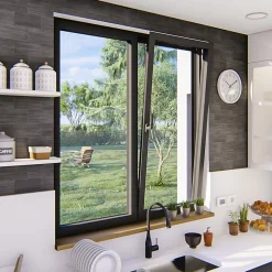 GoodHome Fenêtre 2 vantaux oscillo-battante, tirant droit double vitrage en aluminium gris l.123 x H.127 cm