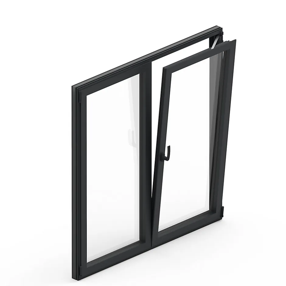 GoodHome Fenêtre 2 vantaux oscillo-battante, tirant droit double vitrage en aluminium gris l.123 x H.127 cm