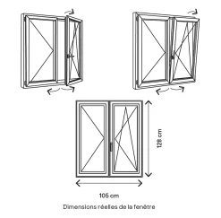 GoodHome Fenêtre 2 vantaux oscillo-battante, tirant droit double vitrage en PVC blanc l.105 x H.128 cm