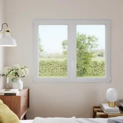 GoodHome Fenêtre 2 vantaux oscillo-battante, tirant droit double vitrage en PVC blanc l.145 x H.78 cm