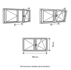 GoodHome Fenêtre 2 vantaux oscillo-battante, tirant droit double vitrage en PVC blanc l.145 x H.78 cm