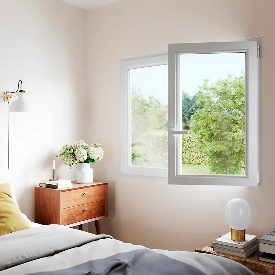 Fenêtre 2 vantaux oscillo-battante, tirant droit double vitrage en PVC blanc l.85 x H.118 cm-GoodHome Sale