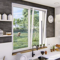 GoodHome Fenêtre 2 vantaux oscillo-battante, tirant droit double vitrage en aluminium blanc l.103 x H.97 cm