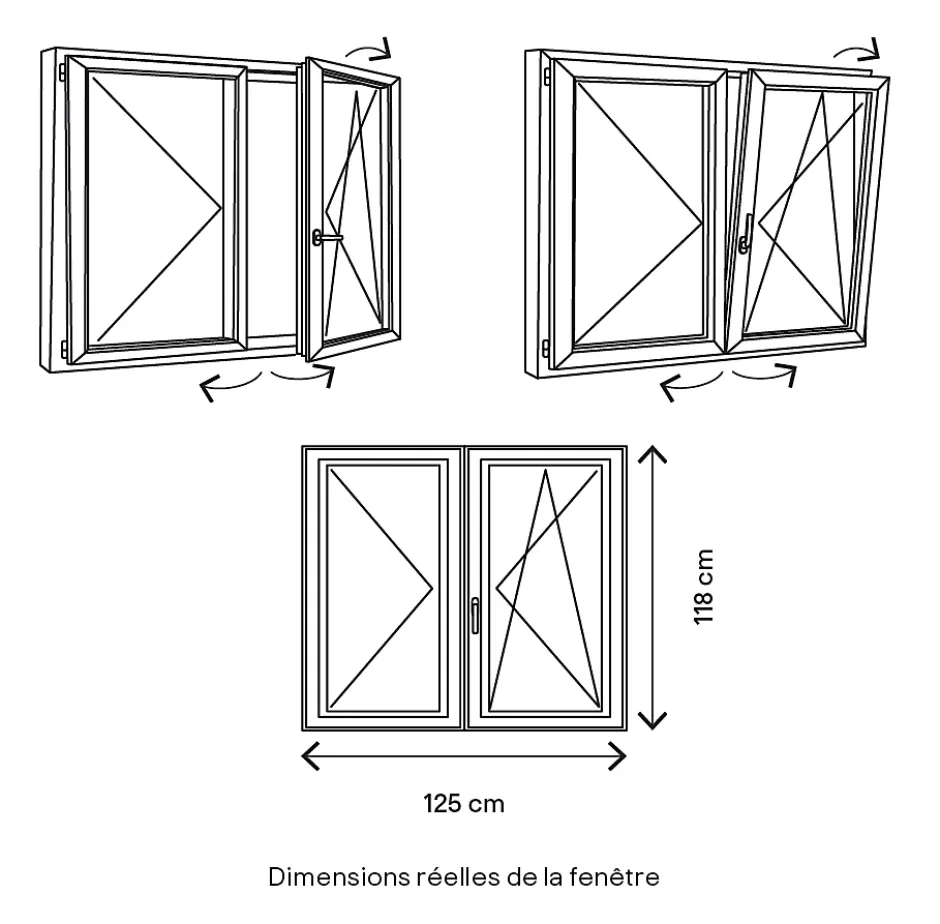 GoodHome Fenêtre 2 vantaux oscillo-battante, tirant droit double vitrage en PVC blanc l.125 x H.118 cm