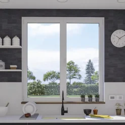 GoodHome Fenêtre 2 vantaux oscillo-battante, tirant droit double vitrage en aluminium blanc l.123 x H.127 cm