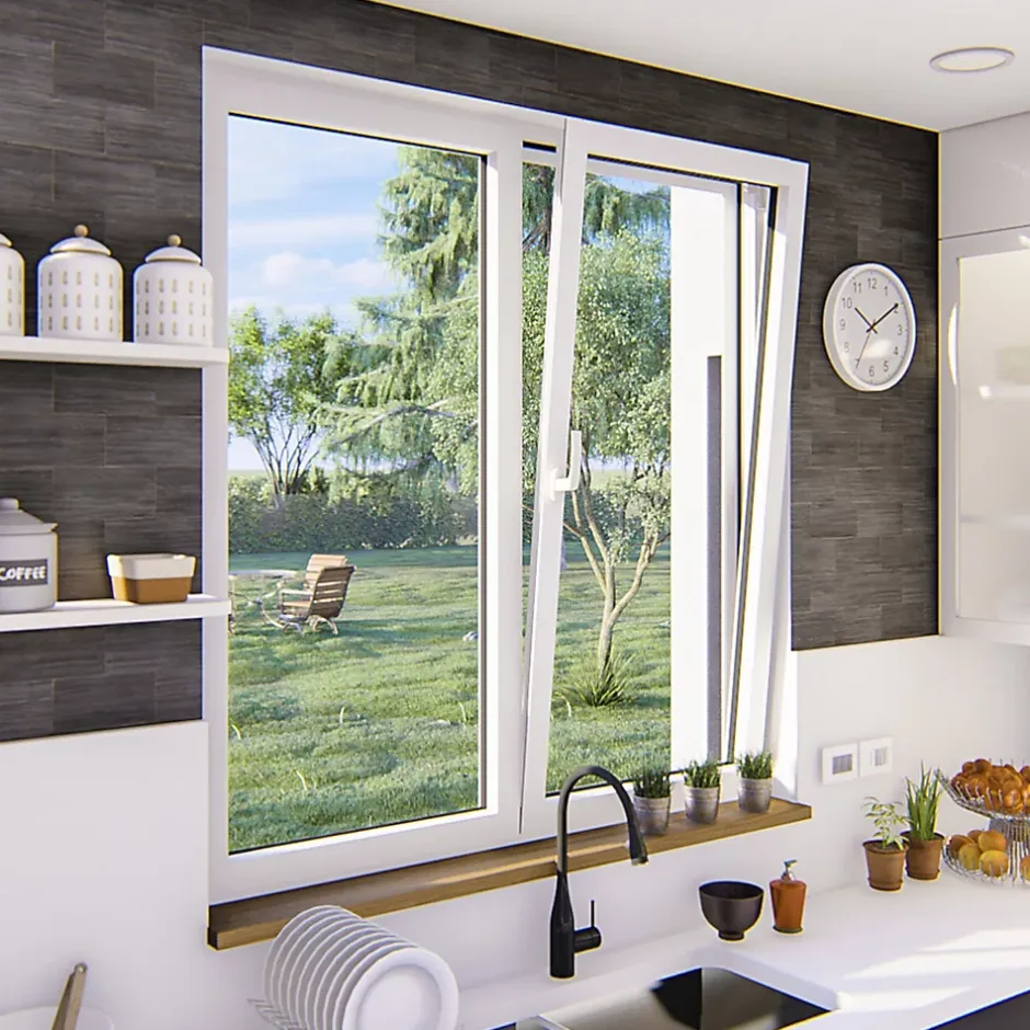 GoodHome Fenêtre 2 vantaux oscillo-battante, tirant droit double vitrage en aluminium blanc l.123 x H.127 cm