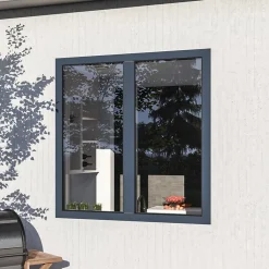 Fenêtre 2 vantaux oscillo-battante, tirant droit double vitrage en aluminium gris l.103 x H.117 cm-GoodHome Best