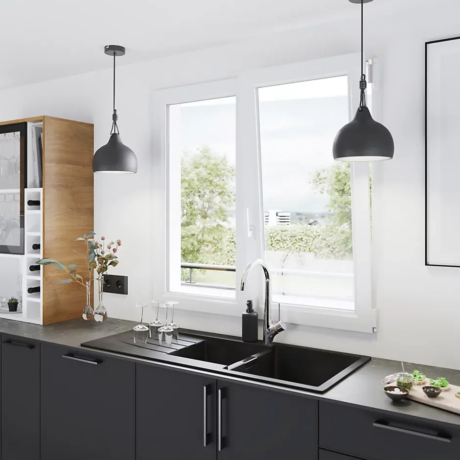 Fenêtre 2 vantaux oscillo-battante, tirant droit double vitrage en PVC blanc l.125 x H.168 cm-GoodHome Online