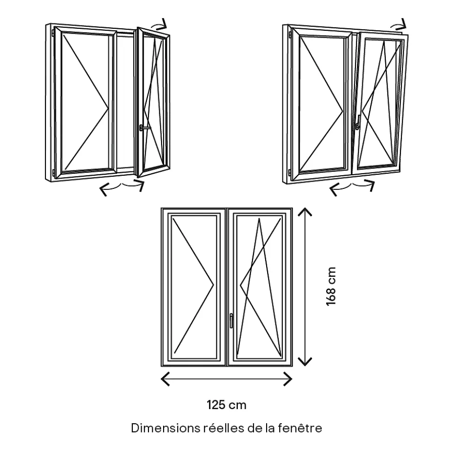 Fenêtre 2 vantaux oscillo-battante, tirant droit double vitrage en PVC blanc l.125 x H.168 cm-GoodHome Online