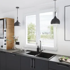 GoodHome Fenêtre 2 vantaux oscillo-battante, tirant droit double vitrage en PVC blanc l.85 x H.138 cm