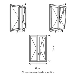 GoodHome Fenêtre 2 vantaux oscillo-battante, tirant droit double vitrage en PVC blanc l.85 x H.138 cm