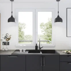 GoodHome Fenêtre 2 vantaux oscillo-battante, tirant droit double vitrage en PVC blanc l.145 x H.138 cm