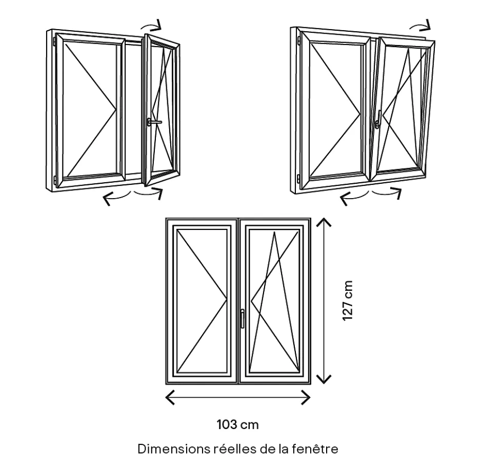 Fenêtre 2 vantaux oscillo-battante, tirant droit double vitrage en aluminium blanc l.103 x H.127 cm-GoodHome Online