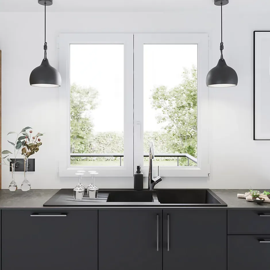 Fenêtre 2 vantaux oscillo-battante, tirant droit double vitrage en PVC blanc l.125 x H.108 cm-GoodHome Online