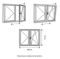 Fenêtre 2 vantaux oscillo-battante, tirant droit double vitrage en aluminium blanc l.103 x H.77 cm-GoodHome